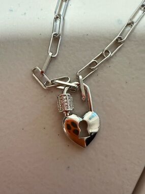Gold plated Heart Padlock Necklace with Keyhole Charm